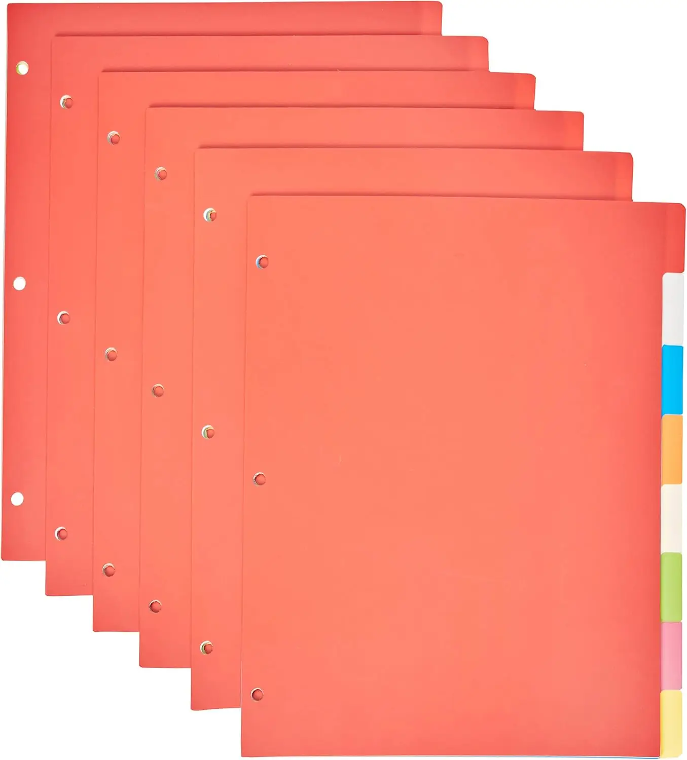 

8-Tab Plastic Binder Dividers, Multicolor Labels for 3 Ring Binder, Durable 3-Hole Punched, Letter Size, 6-Pack for School
