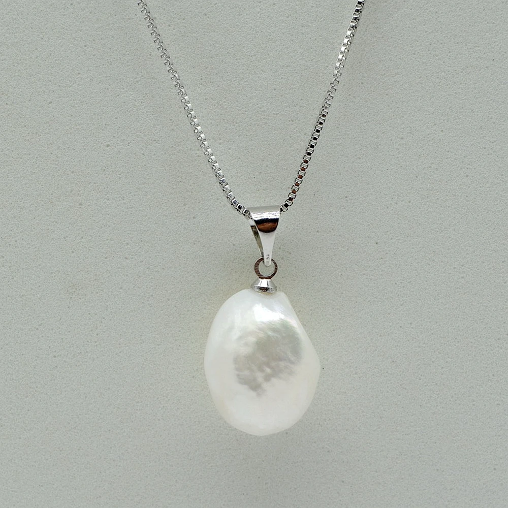 Pearl Pendant Necklace Natural Freshwater Pearl Silver Necklace Baroque Pearl Natural Shape Simple Style Women\'s Necklace