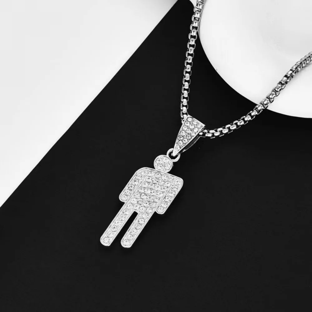 موضة جديدة إمالة رئيس شخص صغير البطانة دلاية من حجر الزركون قلادة للرجال النساء الهيب هوب الشرير سترة سلسلة الإكسسوارات مجوهرات Gif #1
