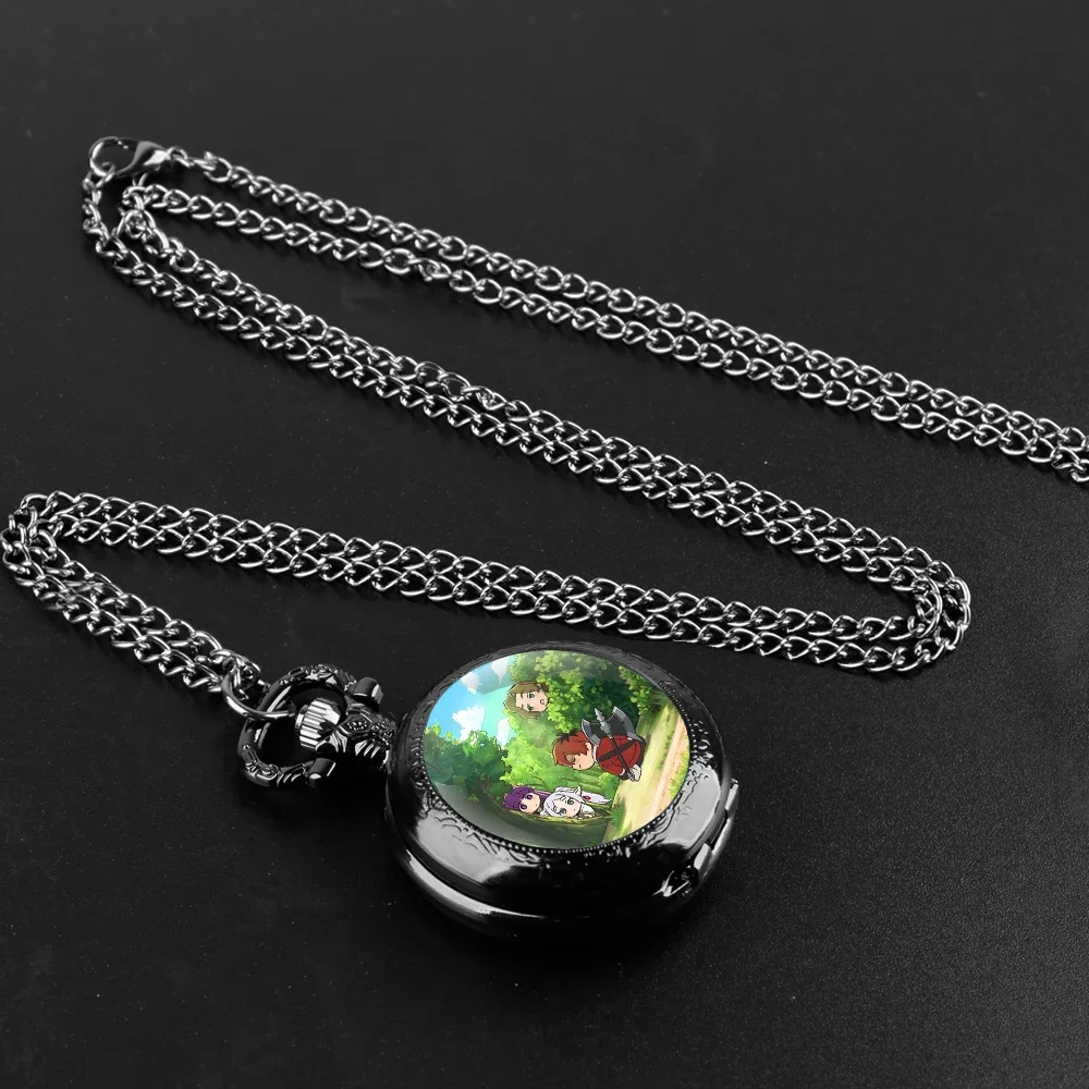 Frieren: Za Granicą Drogowego Czasu Zegarek Kieszonkowy z Szklaną Kopułą i Łańcuszkiem Naszyjnik Vintage Kwarcowy Zegarek Męski Damski Prezent