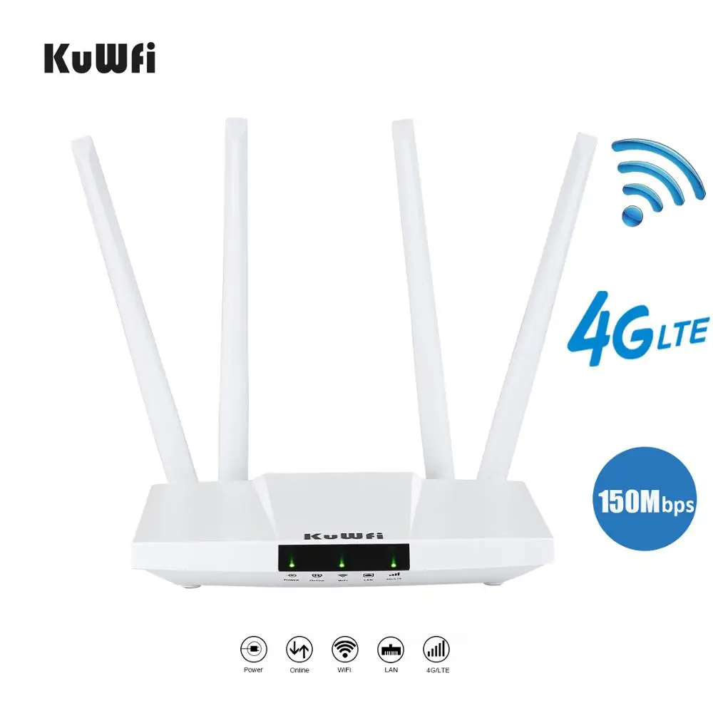 

KuWFi 4G LTE Router CAT4 150Mbps Wifi Router 3G / 4G Unlocked Modem FDD/TDD SIM Card Support 32 Users with RJ45 WAN/LAN Port