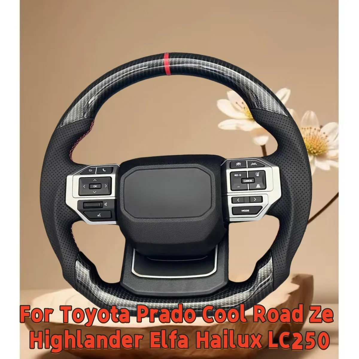 

Car Steering Wheel Custom Made Carbon Fiber Leather For Toyota Prado Cool Road Ze Highlander Elfa Hailux LC250 Car Accessories