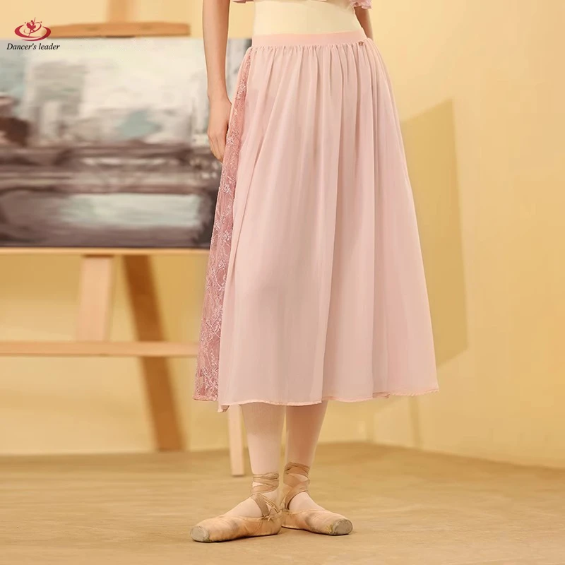 บัลเล่ต์ Leotard สําหรับผู้หญิงฝึกชุดยิมนาสติกชุดผู้ใหญ่ชุดโยคะลูกไม้ Splicing ชุดชีฟองยาว