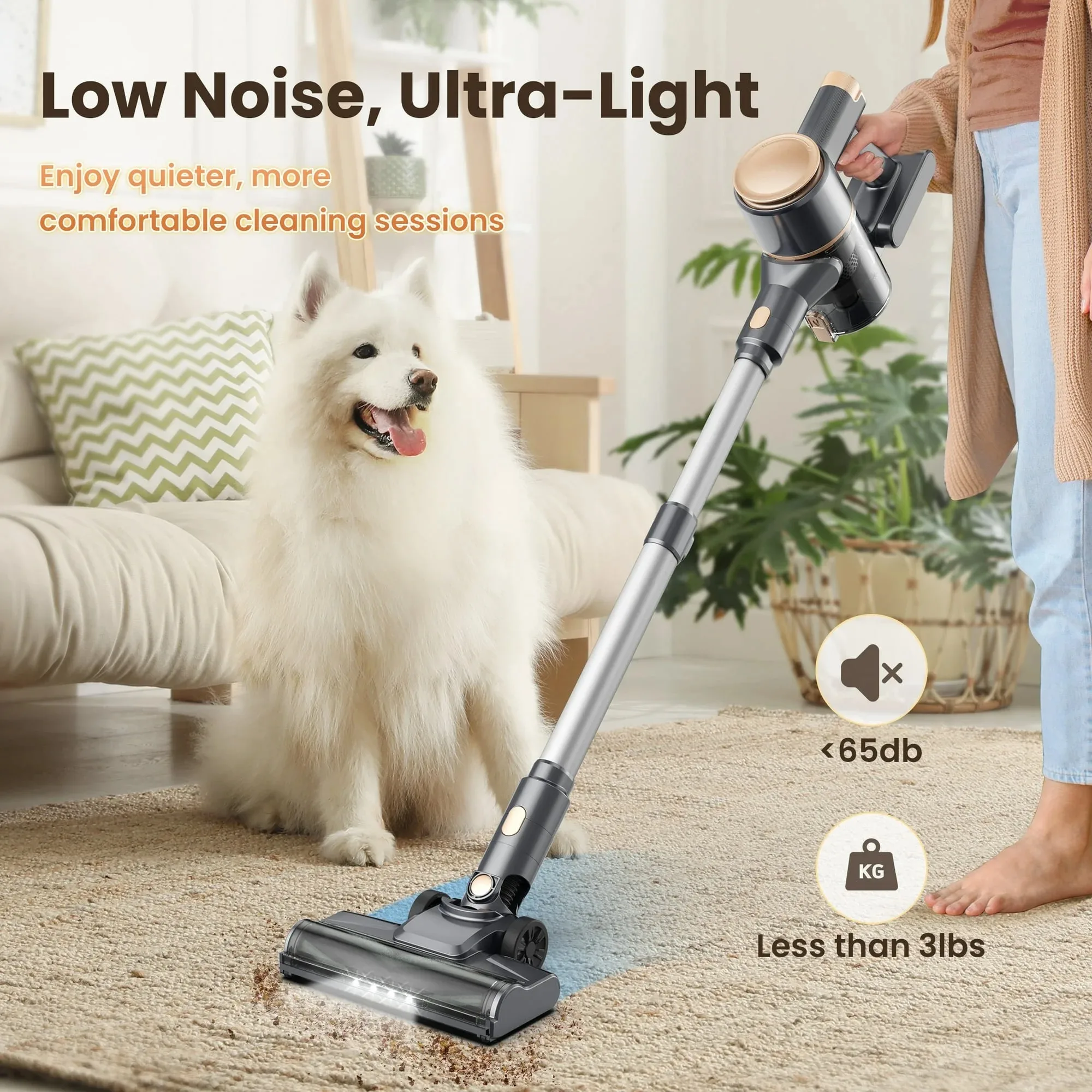 INSE N8 Cordless Vacuum Cleaner 25Kpa Lightweight Stick Vacuum with 2200mAh Rechargeable Battery for Hardwood Carpet Pet Hair