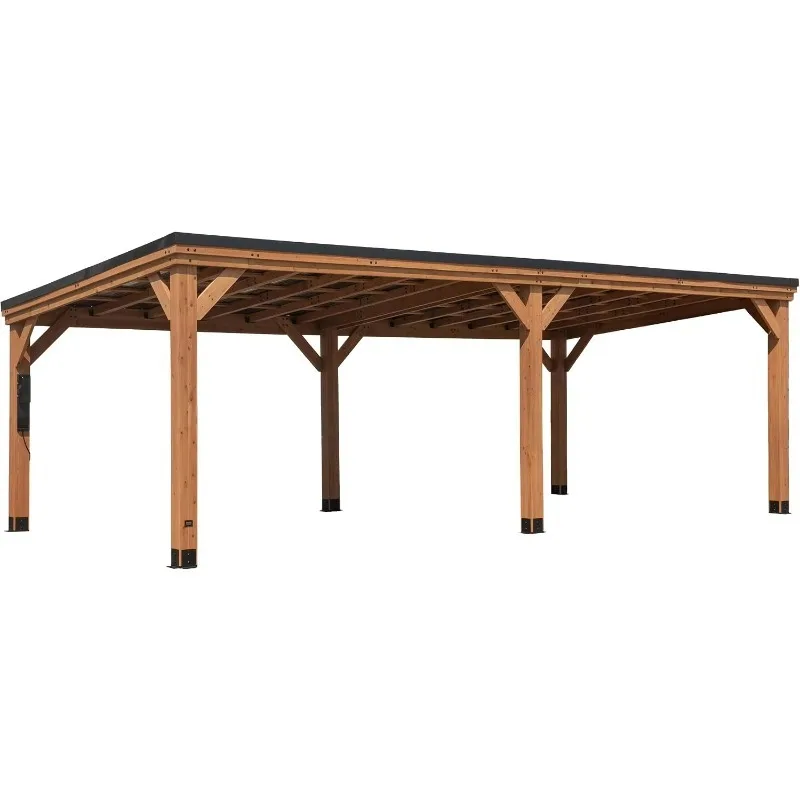 ^Arcadia 24' X 12' Cedar Wood Outdoor Gazebo Pavilion With Hardtop Galvanized Steel Slope Roof, Snow Support, Wind Resistance