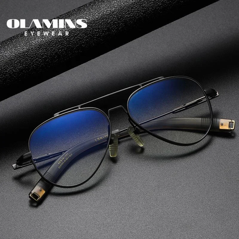 

OLAMINS​ Top Quality Titanium Double Beam Oval Designer Shades Eye Glasses Optical Frames LSA-101