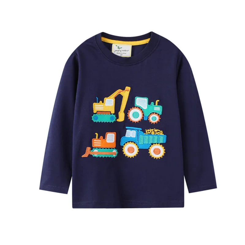 Meter springen 2-7T Auto's met lange mouwen Borduren Jongens T-shirts Herfst Winter Kinderkleding Applique Mode Kindertops