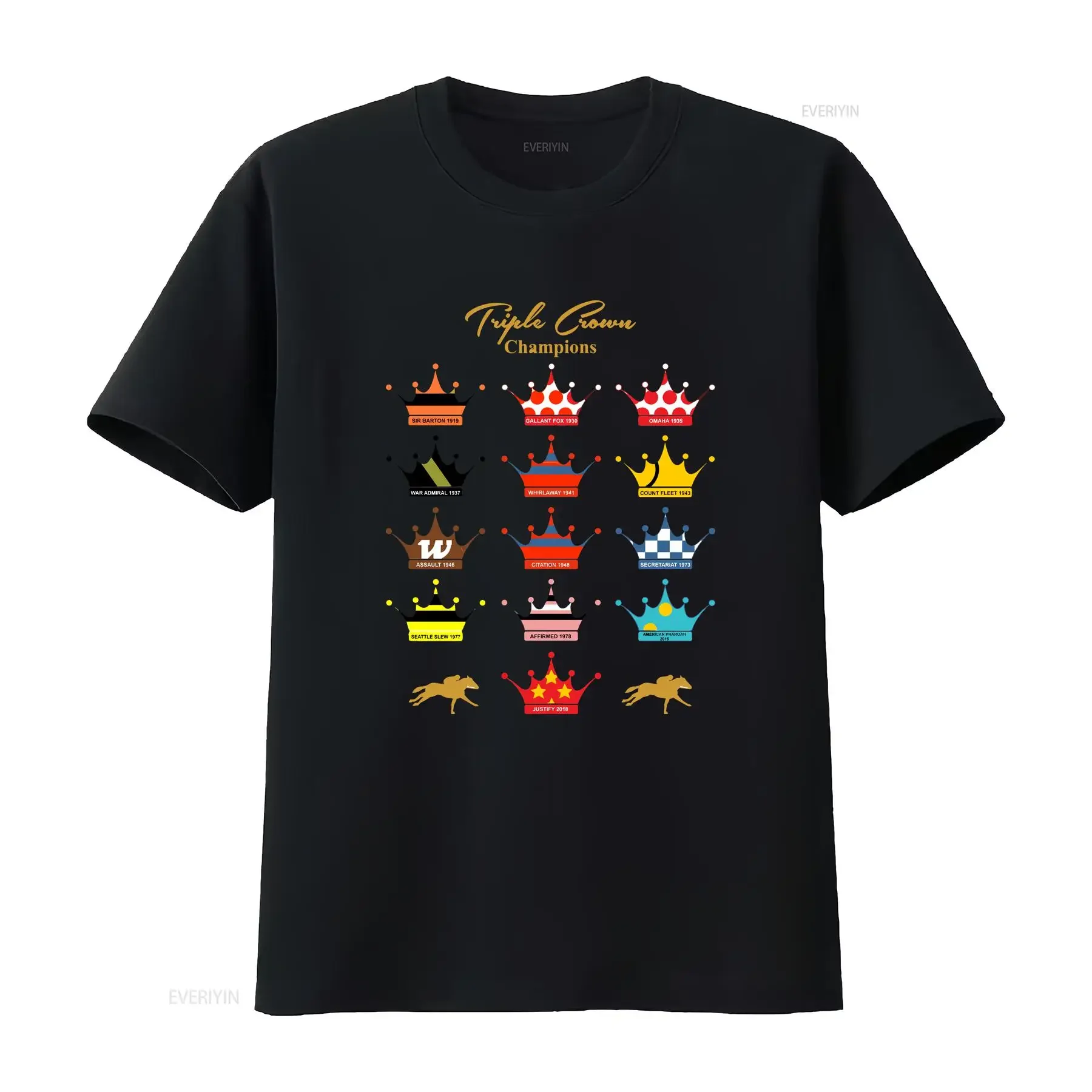 Triple Crown Design With Names Year Horse Won Horseracing Fans T Shirt s Sport Artists Short sleeve soft vintage Washed homme