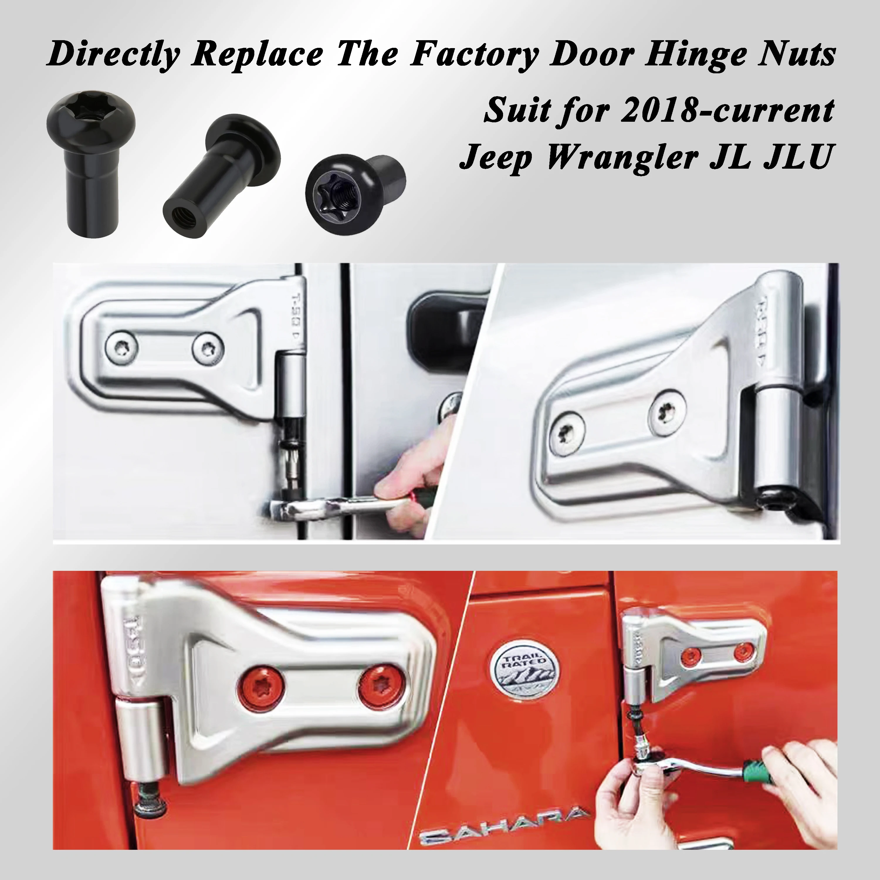 4Pcs Door Hinge Nuts for 2018-2023 Jeep Wrangler JL JLU Sport Sahara Freedom Rubicon Unlimited Gladiator 2/4-Doors Hinge Screws