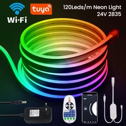 DC 24V Tuya Wifi ściemnialny neonowy pasek 1M 3M 5M 10M podświetlenie TV wystrój domu biały/niebieski/różowy/żółty/zielony silikonowy świetlówki LED