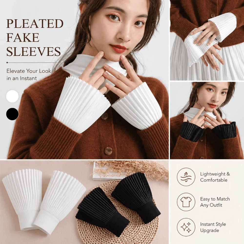 Vintage Ruffles Pleated Detachable Cuffs Chiffon Ruched Fake Flared Sleeves Hand Wrist Cuffs White False Cuffs Spring Autumn