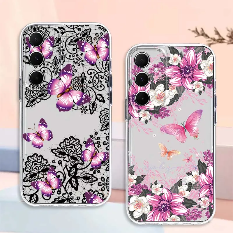 Butterfly Print Design Phone Case For Samsung Galaxy Note 20 10 F12 M23 F23 M14 F15 M54 M55 Ultra Plus 5G TPU Transparent