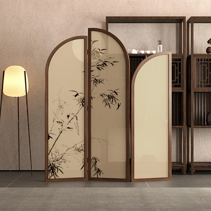 Song style aesthetics new Chinese style bamboo moon screen partition living room sofa background wall entrance folding fence fol