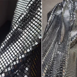 Checker Sequined Fabric Silver Reflective DIY Party Stage Backgound Decor Skirts Dress Metallic Clothes Designer Fabric