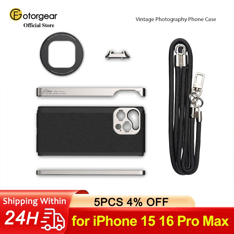 

Классический чехол для телефона в стиле ретро Fotorgear с адаптером фильтра с Т-образным креплением для холодного башмака, для iPhone 15 16 Pro Max, профессиональный комплект для фотосъемки