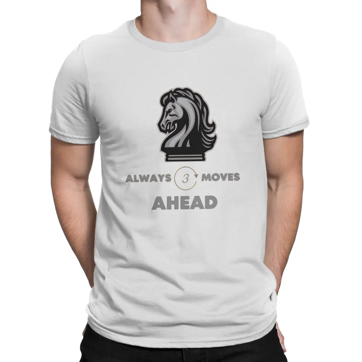 Always Three Moves Ahead Man's TShirt Chess Design O Neck Tops Polyester T Shirt Humor Birthday Gifts