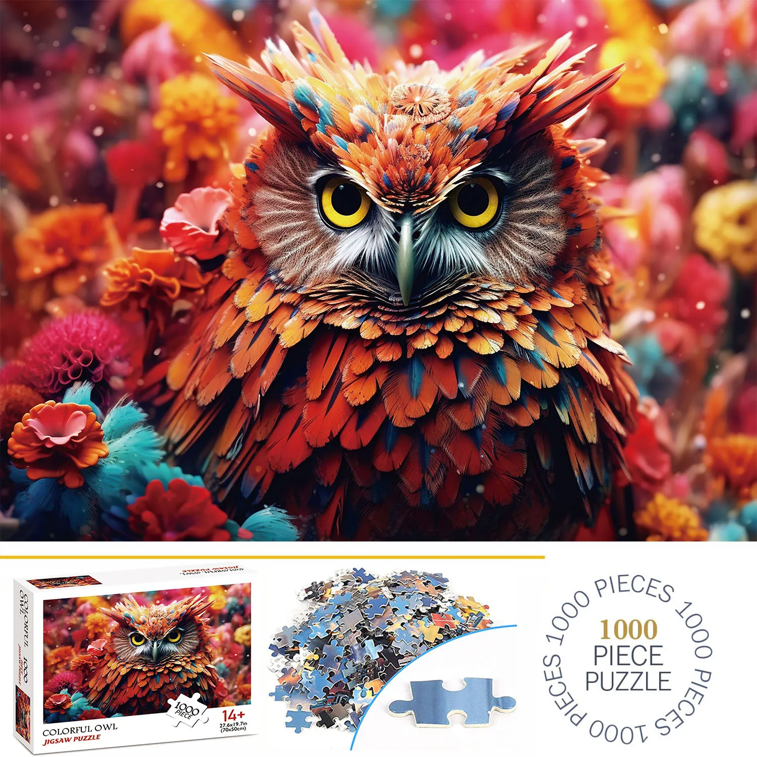 1000 Pieces Colorful Owl Jigsaw Puzzles for Adults Home Decor Games Family Fun Floor Puzzles Educational Toys for Kids