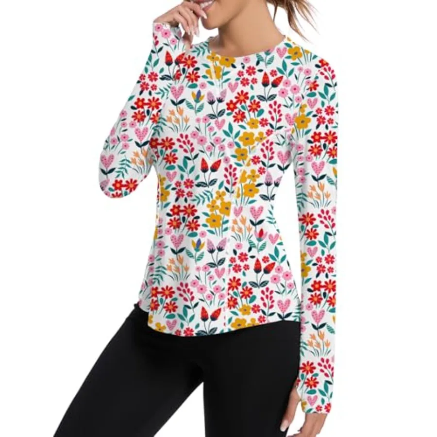 

Avoogue Women UPF 80+ UV Shirts Long Sleeve with Thumb Holes Workout Sun Shirt Quick Dry Athletic Hiking Running Tops