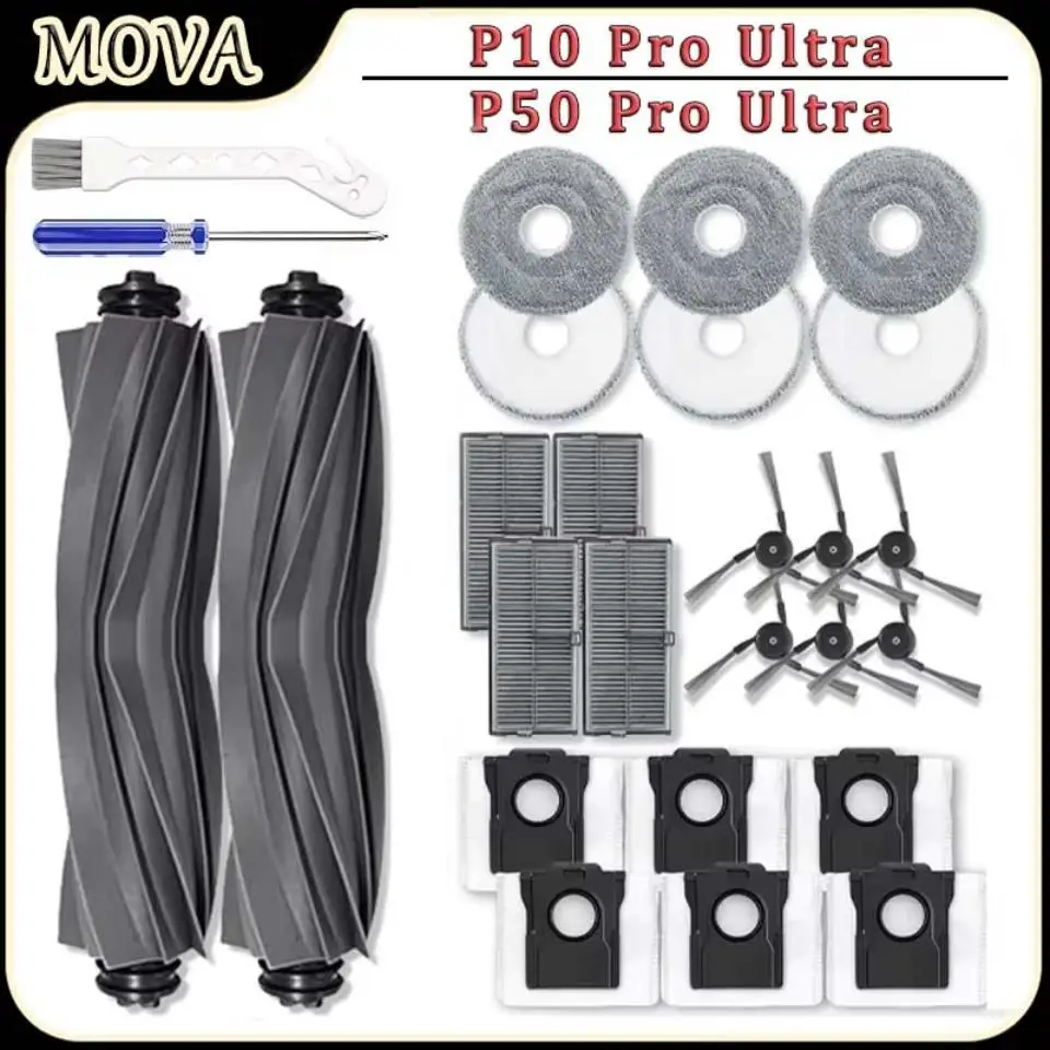 

Replacement Parts Kit For MOVA P10 Pro Ultra/P50 Pro Ultra Robot Vacuum Accessories, Main Side Brush,Filter,Mop Cloth,Dust Bags