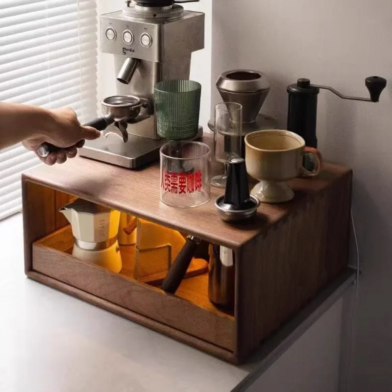 Coffee machine base drawer rack, black walnut coffee machine raised rack