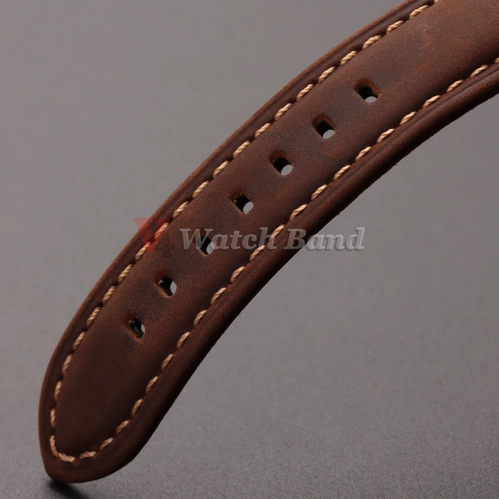 Genuine Calfskin Leather Watchband for Omega Business Watch Band 20mm 22mm 24mm 26mm Butterfly Buckle Stitching Brown Strap image 3
