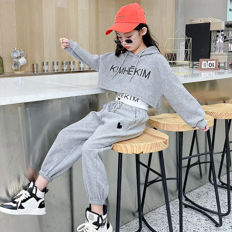 Girls Spring Casaul Fashion Korean Style Tracksuit Kids 3pcs Vest+Hoodie+Pants Sport Suits Teenage 5-14 Years Girls Clothing