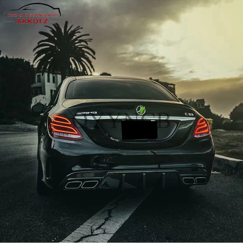 Real Carbon Fiber Rear Bumper Lip Diffuser For Mercedes Benz C Class W205 C200 C300 C63 AMG Sport Sedan 4 Door 2015-2019