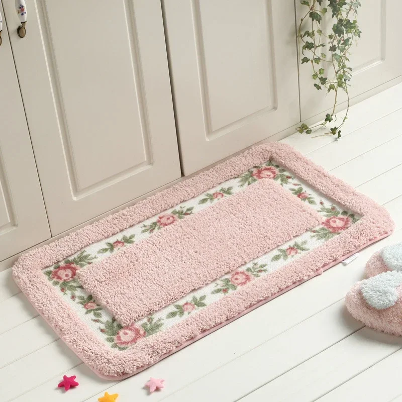 

Ins Pastoral Style Bath Mats Bathroom Multiple Sizes Carpets Kitchen Anti-slip Doormat Shower Room Toilet Rugs Floor Area Pads