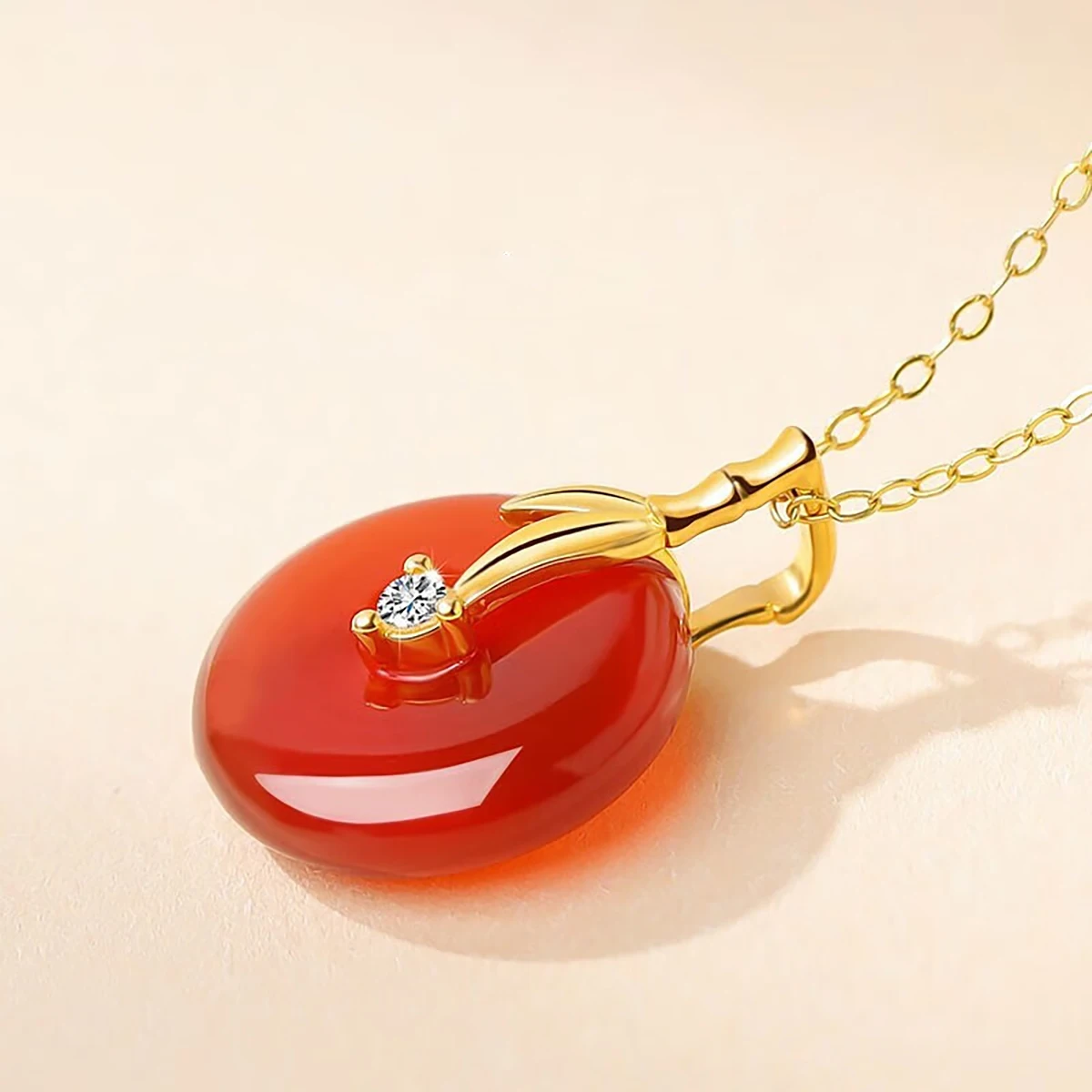 Szjinao Bamboo 100% AU750 18K Gold Natrual Red Agate Necklace For Women With Chain Luxury Dubai Jewelry Get Well Soon Gift Sale