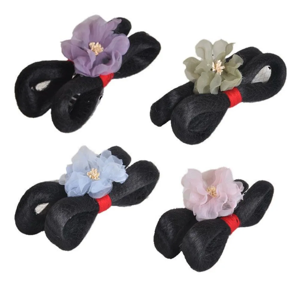 Peruka z klipsem do włosów w stylu dynastii Ming - uniwersalny sztuczny kok z regulowanym klipsem do paznokci dla początkujących, bez umiejętności, peruka Hanfu