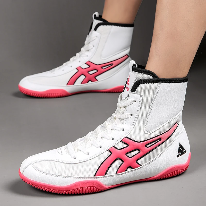 NEW Cool Unisex Wrestling Sport Fighting Boots Pink Women Boxing Sport Shoes High Top Mens Wrestling Boxer Sneakers