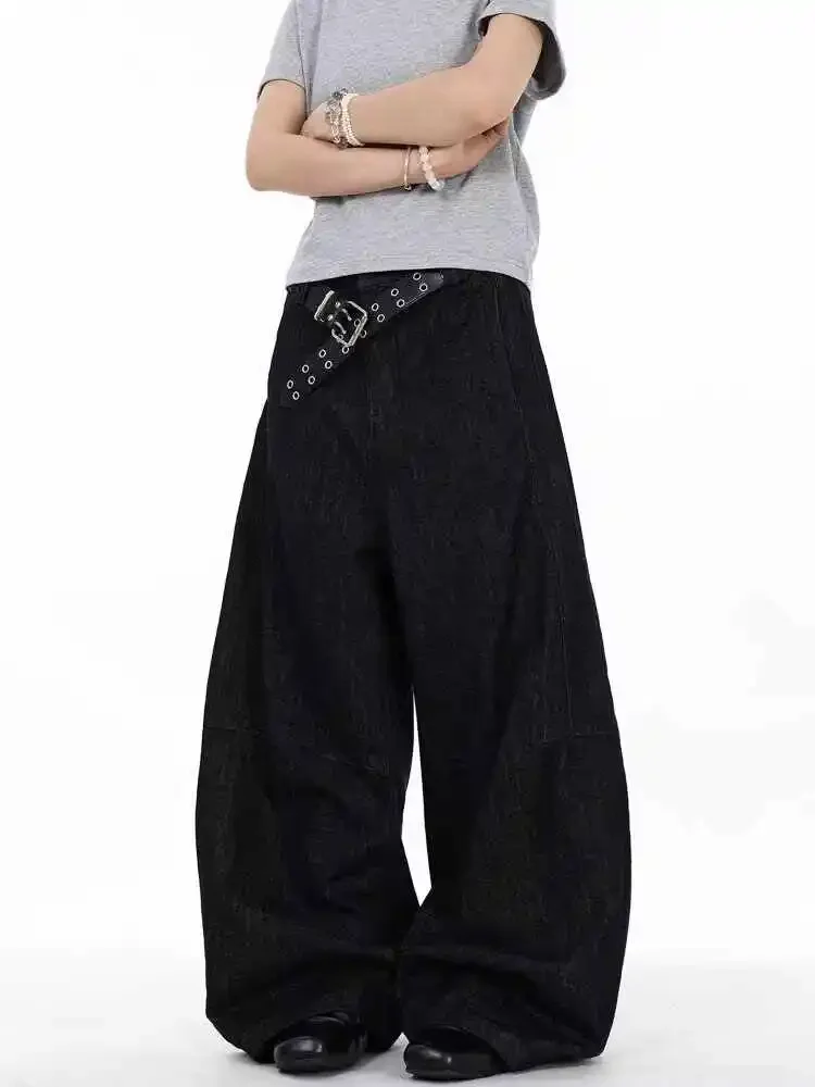 Feminino preto goth y2k emo jeans vintage harajuku baggy faca dobrada jean calças japonês 2000s estilo oversize denim 2025