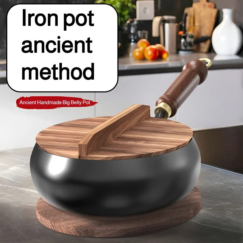 

Бытовой вок без покрытия с антипригарным покрытием (24 см) — маленькая сковорода с крышкой и лопаткой в подарок, подходит для газовых плит, прочная