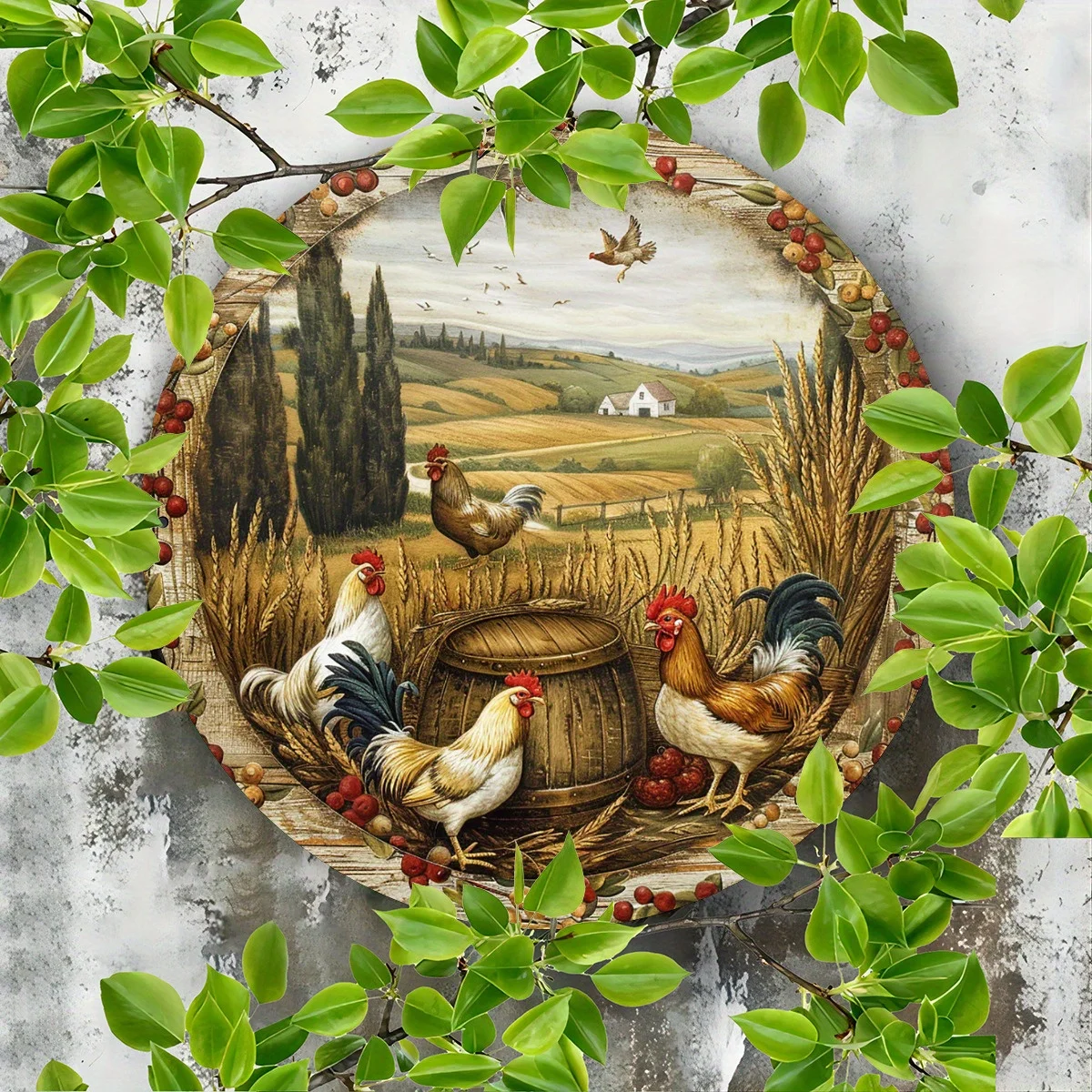 1pc Rustic Farmhouse Vintage Chicken Metal Sign, 8x8 Inch Round Aluminum Wall Art, Humorous Farm Animal Decor, Durable Indoor Ou