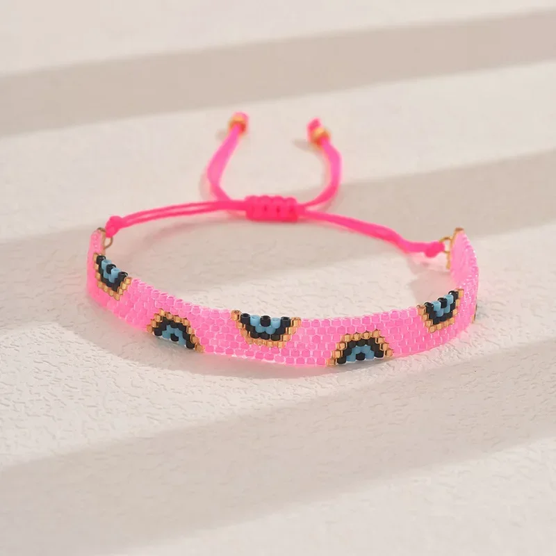 ZGMXR Rice bead bracelet Heart Pink Star Bohemia Flowers Design Devil's eye Hand knitting Adjustable Female  Beaded bracelet set