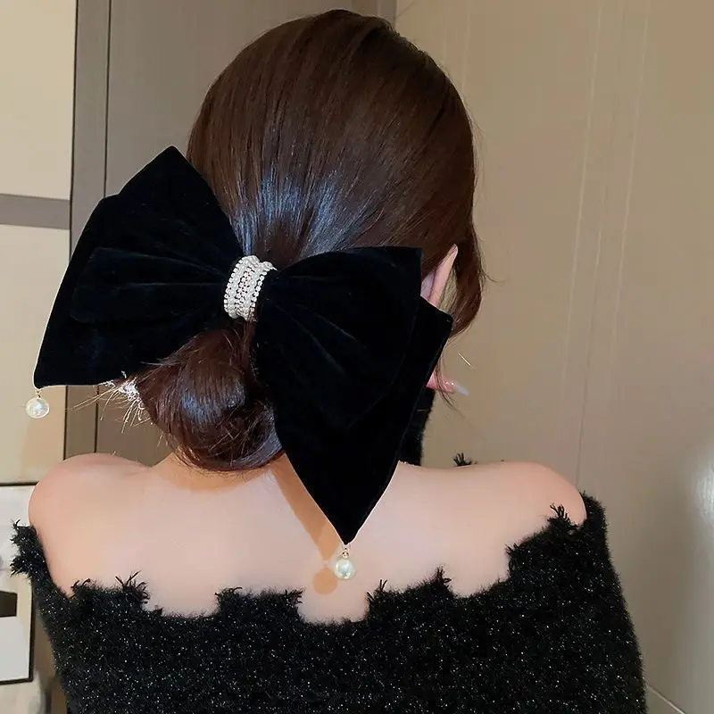 Trendy Sweet Velvet Multi-Layer Large Bow Hair Clips Women Luxury Pearl Hairpins Clip Headpiece Girls Hair Accessories Gifts