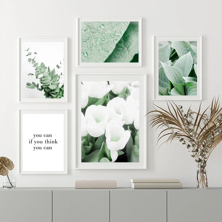 

White Tulip Flower Monstera Leaves Quote Wall Art Canvas Painting Nordic Posters And Prints Wall Pictures For Living Room Decor