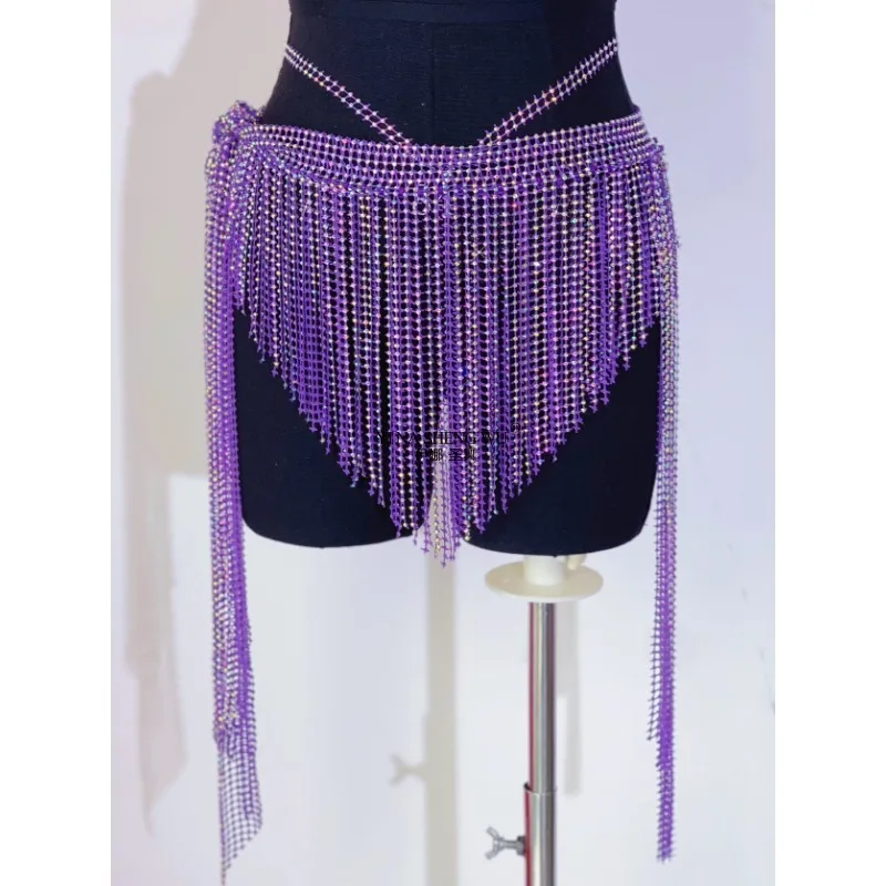 Sciarpa per fianchi triangolare con nappa per danza del ventre da donna Cintura in rete con pietre AB Accessori per catena in vita per pratica di danza orientale per ragazze