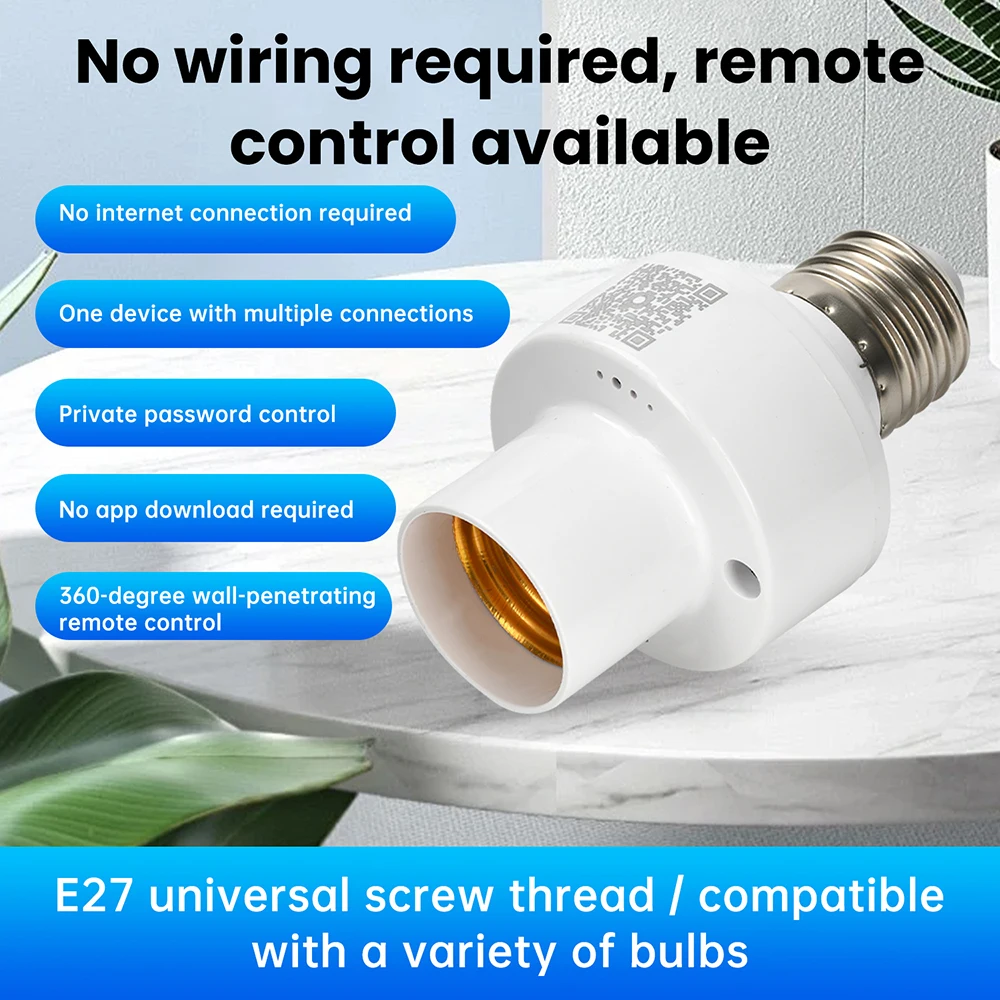 

Smart Bluetooth-compatible Light Socket E27 Bulb Adapter Lamp Holder Base AC85-265V Smart Life App Control
