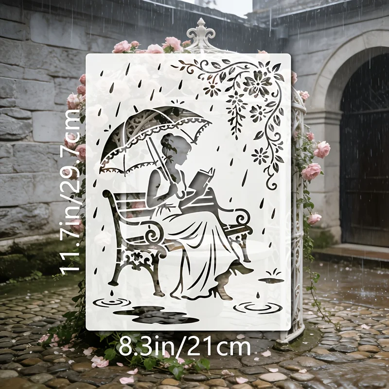 A4 29 *21cm Rainy Park DIY Stencils Wall Painting Scrapbook Coloring Embossing Album Decorative Paper Card Template,wall view 5