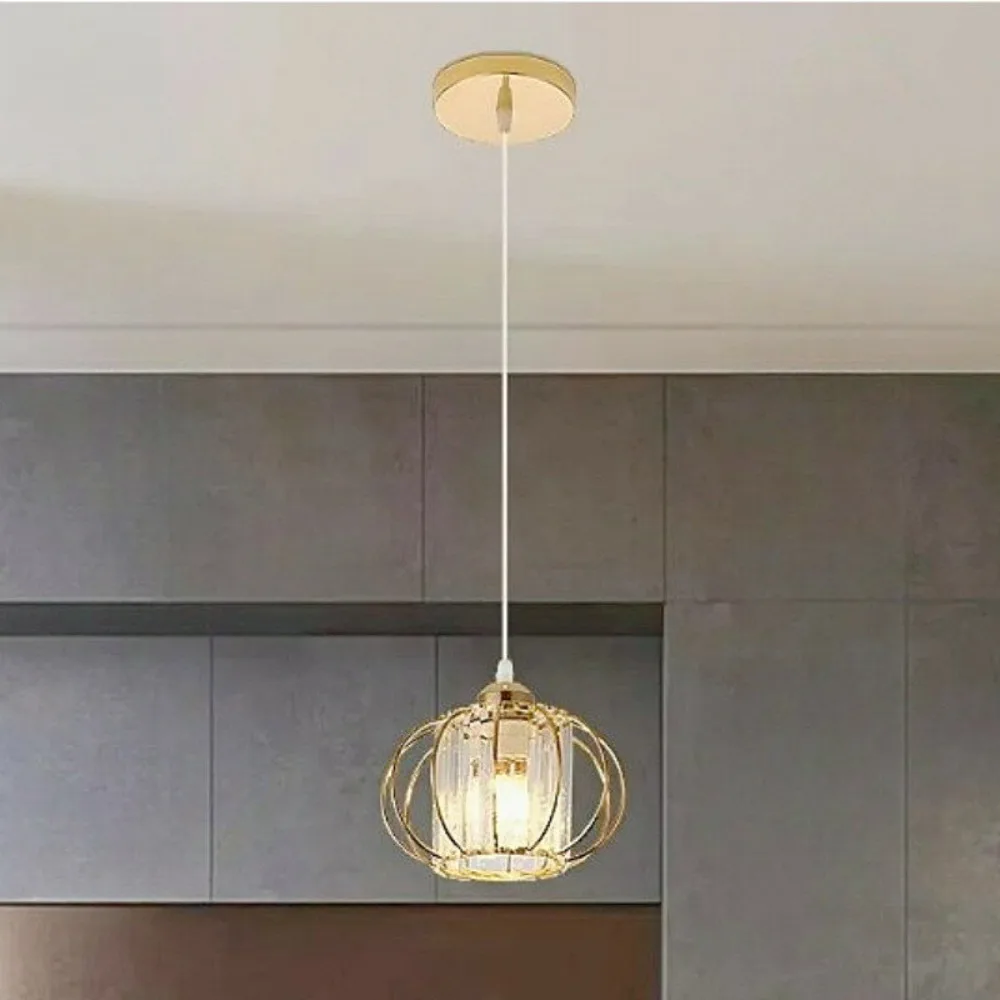 

Luxury Gold Pendant Light Modern Crystal LED Chandelier Metal Cage Ceiling Hanging Lamp for Living Room, Dining Room & Bedroom