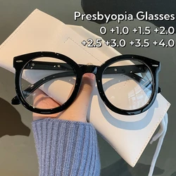 Trendy Large Frame Black Reading Glasses Vintage Round Frame Eyewear Blue Light Blocking Eye Protection Presbyopia Glasses