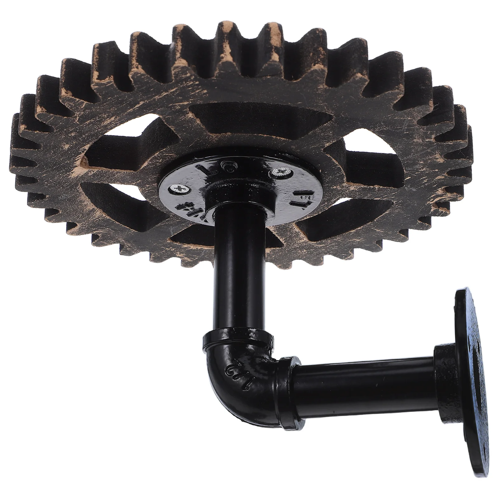 

Shelf Retro Wrought Iron Rack Black Metal Wall Farmhouse Shelving Tube Floating with Pipe Bracket Gear Design