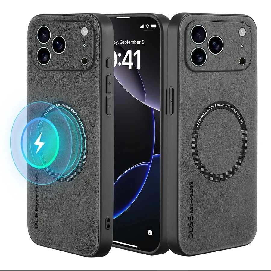 Luxuriöse, hautfreundliche PU-Lederhülle für iPhone 18 17 Pro Max Air 16 15 14 13 12 Plus mit magnetischem Ladeanschluss und Anti-Drop-Schutz