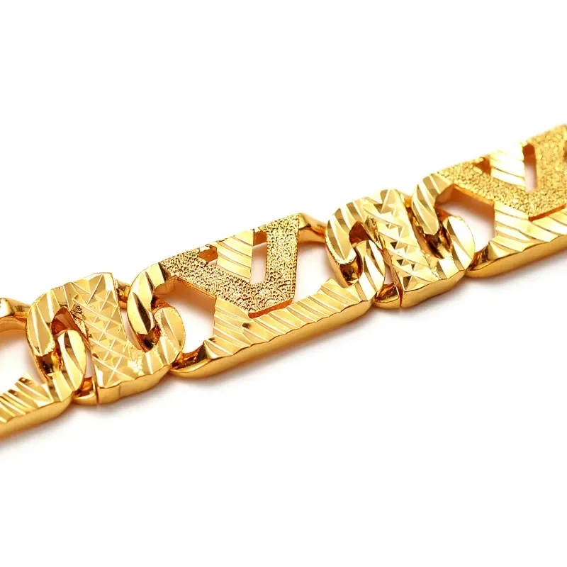 AU999 Gold Bracelet Men's Wide Version Fashionable Personality 24K Gold Jewelry Wrist Chain Atmospheric Real Gol