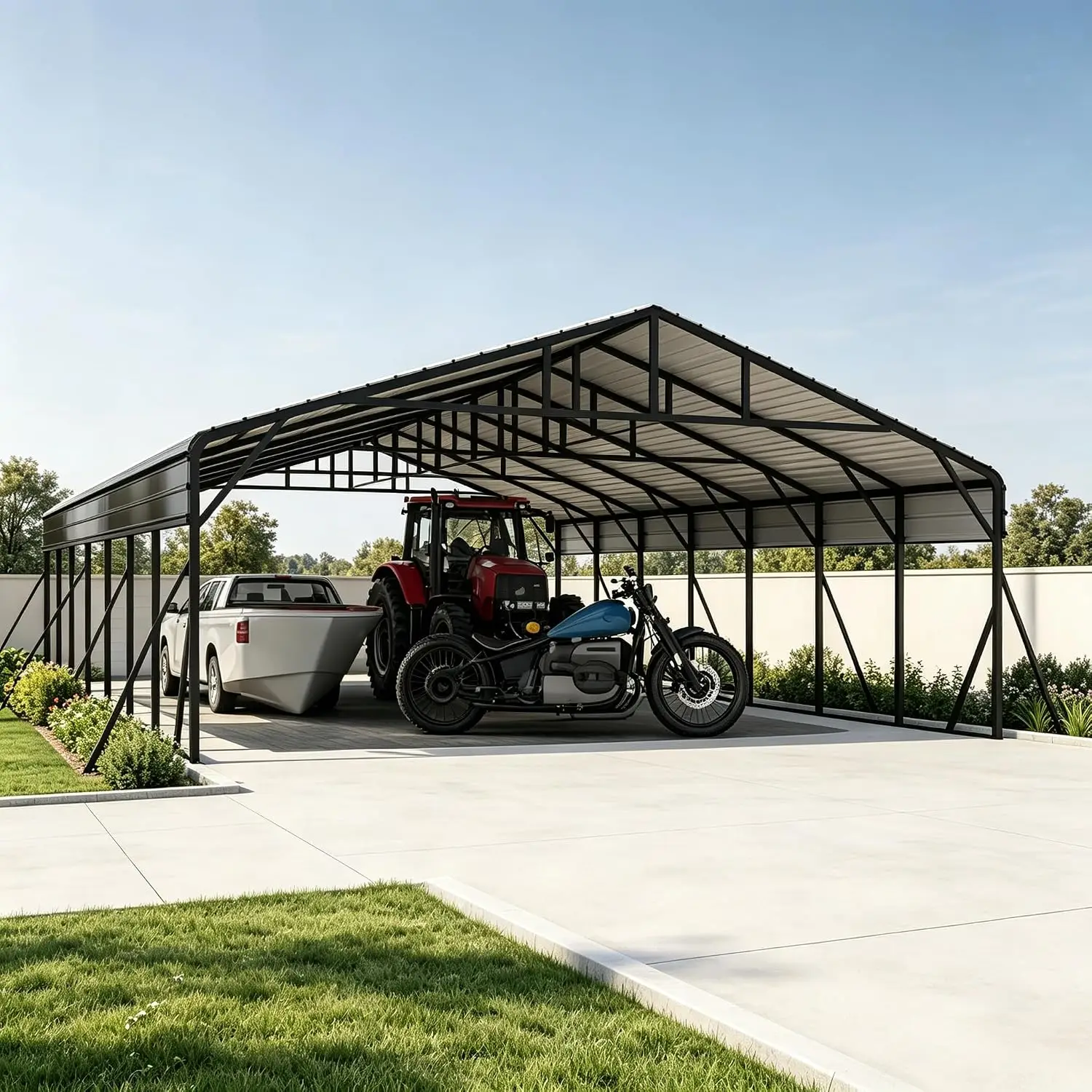 20x40 FT Metal Carport with Galvanized Steel Roof for Vehicle & Equipment Storage, Customized