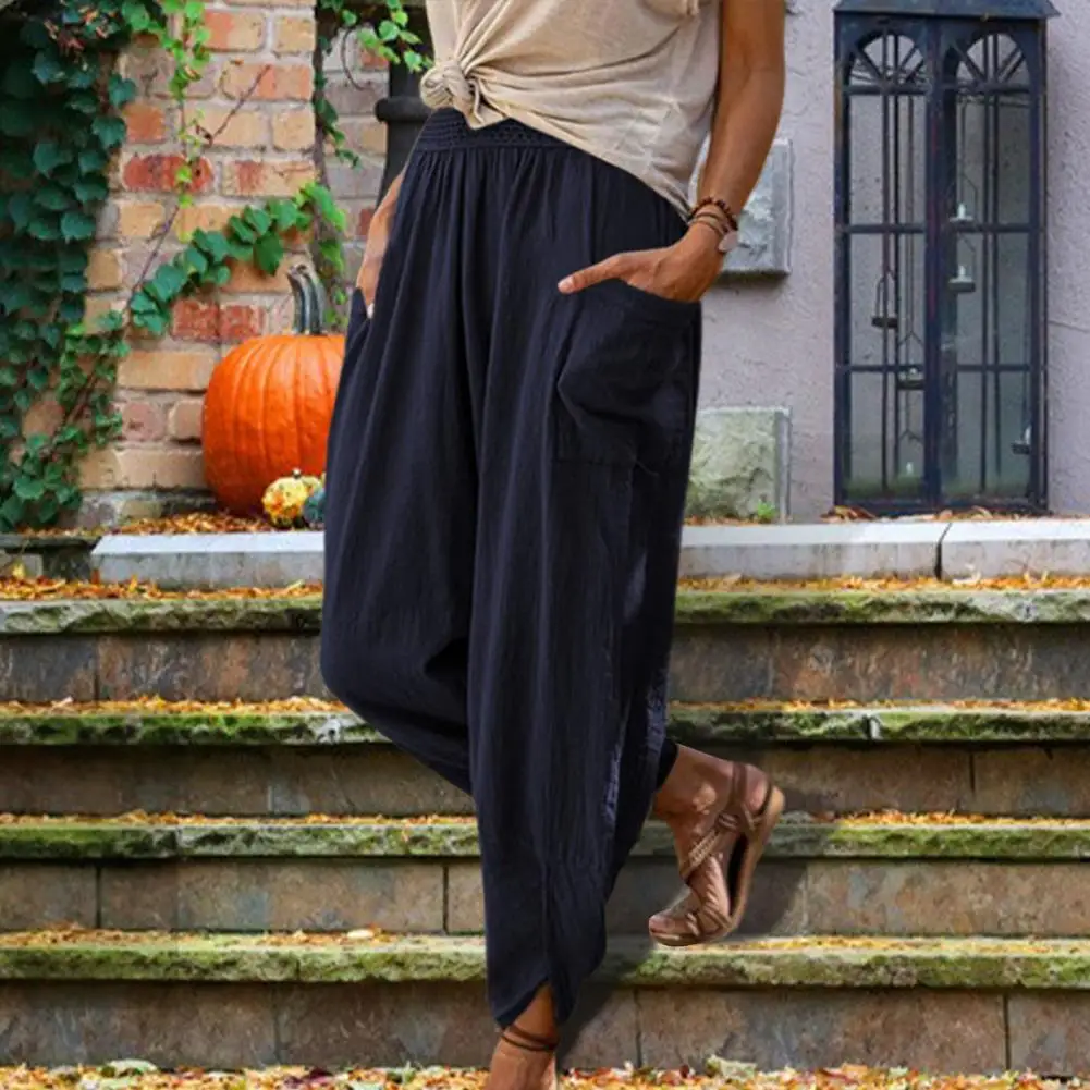 Lady Trousers Wear Resistant Cropped Pants Spring Summer Lightweight  Trendy Pure Color Woman Pants