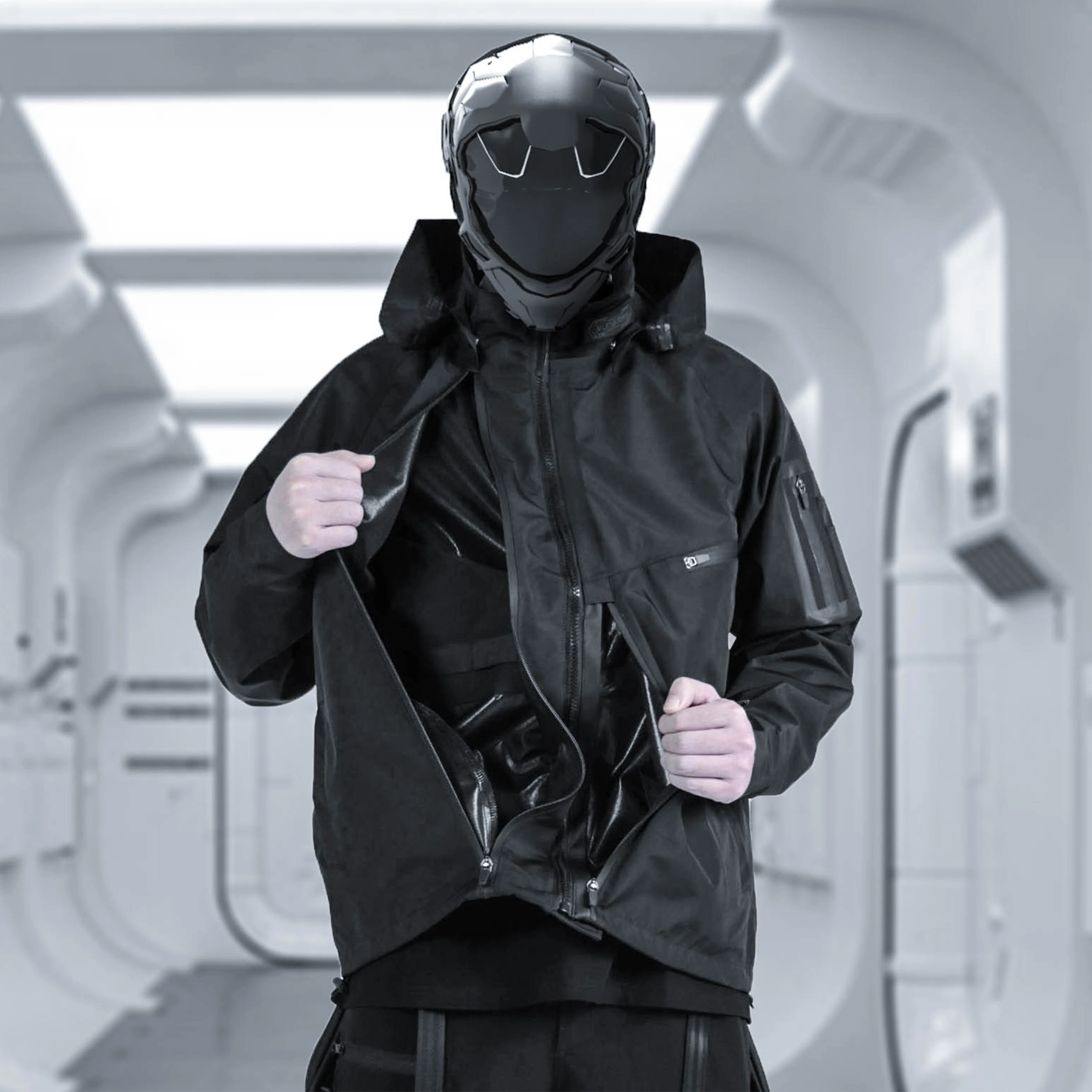 SILENSTORM-chaqueta con capucha informal para hombre, abrigo funcional impermeable con cremallera de 2 vías, ropa de calle Techwear Cyberpunk, 20AW