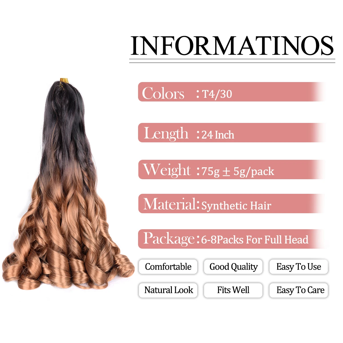 Loose Wave Spiral Curl Braids Synthetic Hair French Curls Braiding Hair Extensions High Temperature Ombre Pre Stretched Hair