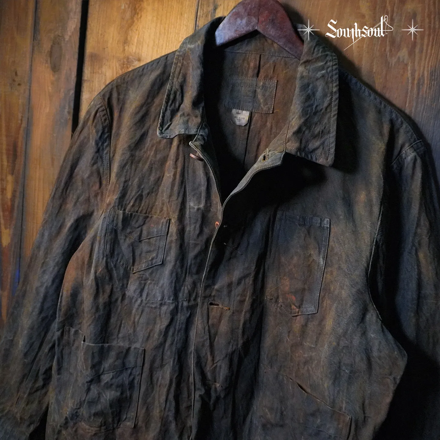 Retro Heavy Cotton Fine Canvas Plant Dyed Railway Workwear Jacket Handmade Persimmon Dyed Rust Dyed Grass and Wood Dyed Jacket